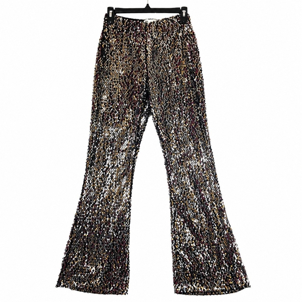 No Boundaries Women's XS Black Silver Disco Sequin Flare Pants